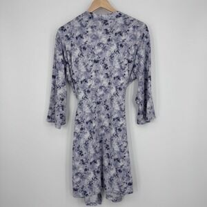 Laura Ashley Floral Robe Womens Large Blue Purple Stretch Knit Loungewear